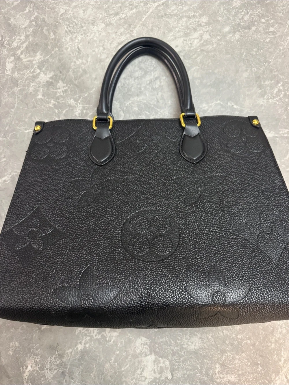 Fashionable Black Leather Embossed Tote Bag - Classic Structured Carryall